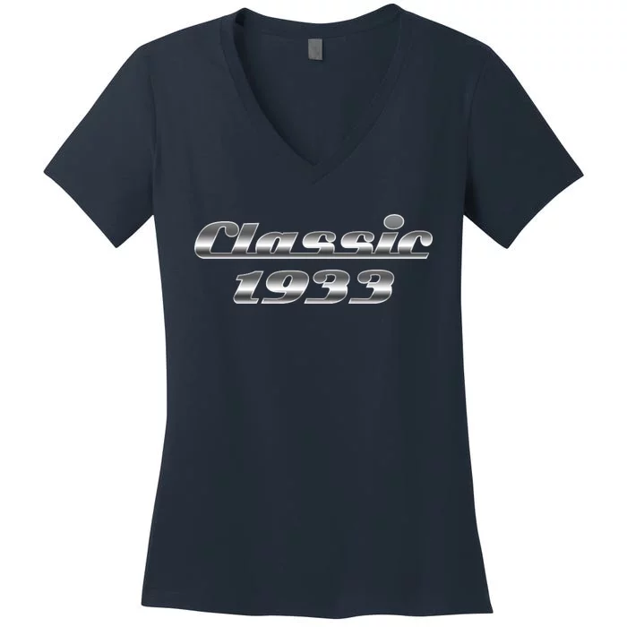 Classic Chrome 1933 90th Birthday Women's V-Neck T-Shirt