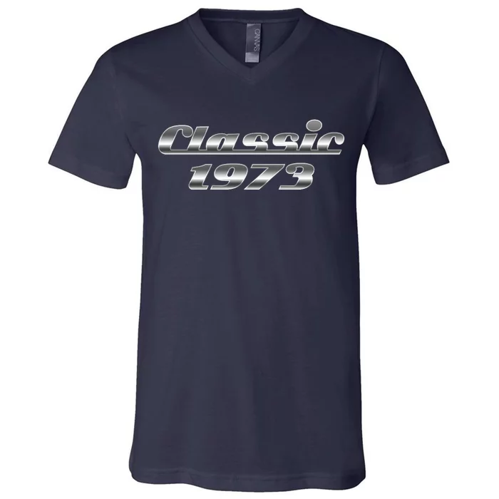 Classic Chrome 1973 50th Birthday V-Neck T-Shirt