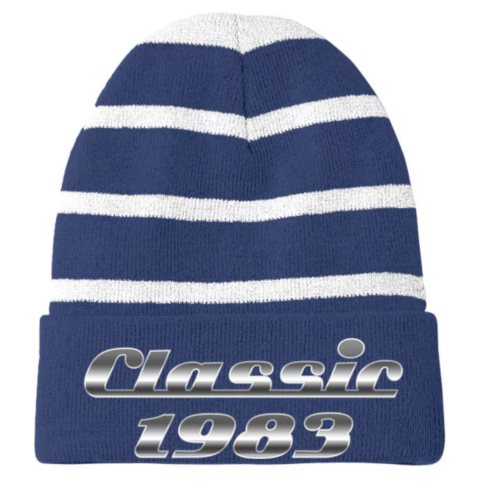 Classic Chrome 1983 40th Birthday Striped Beanie with Solid Band