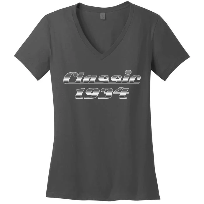 Classic Chrome 1934 90th Birthday Women's V-Neck T-Shirt