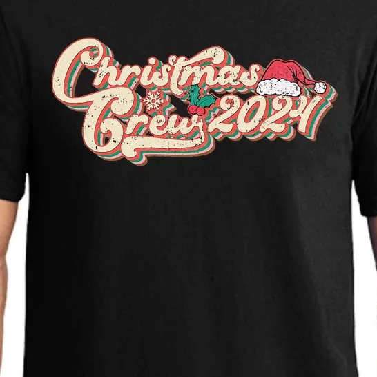 Christmas Crew 2024 Santa Hat Retro Groovy Xmas Pjs Family Pajama Set