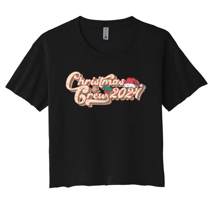 Christmas Crew 2024 Santa Hat Retro Groovy Xmas Pjs Family Women's Crop Top Tee