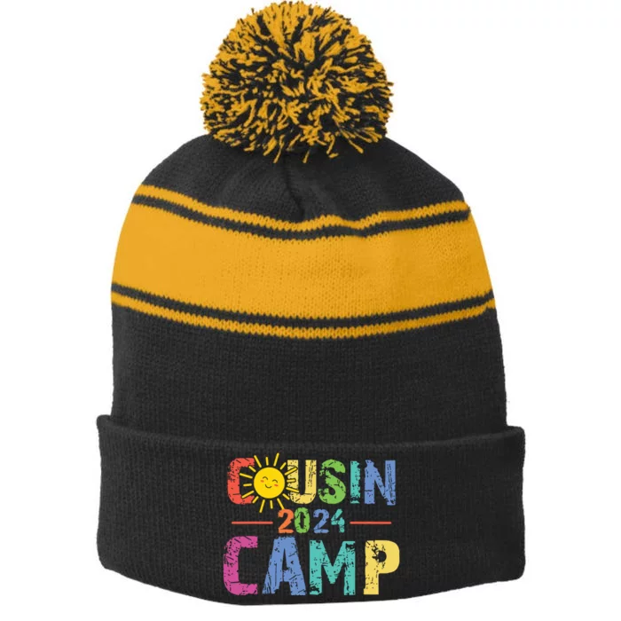 Cousin Camp 2024 Family Vacation Summer Camping Crew Cute Stripe Pom Pom Beanie