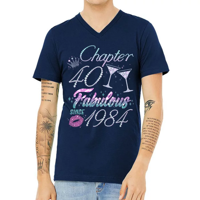 Cute Chapter 40th Birthday Fabulous Since 1984 V-Neck T-Shirt