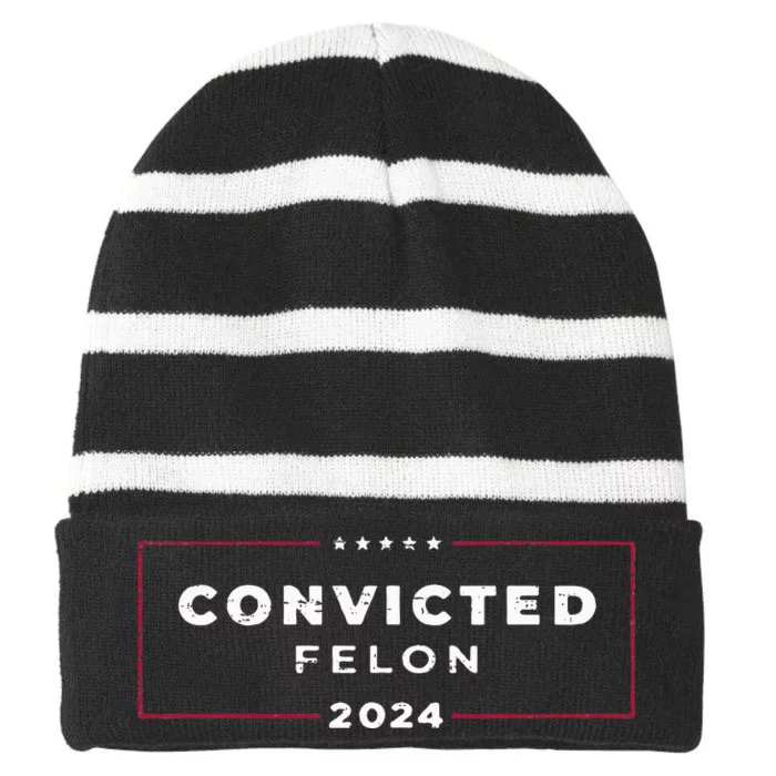 Trump 2024 Convicted Felon Striped Beanie with Solid Band