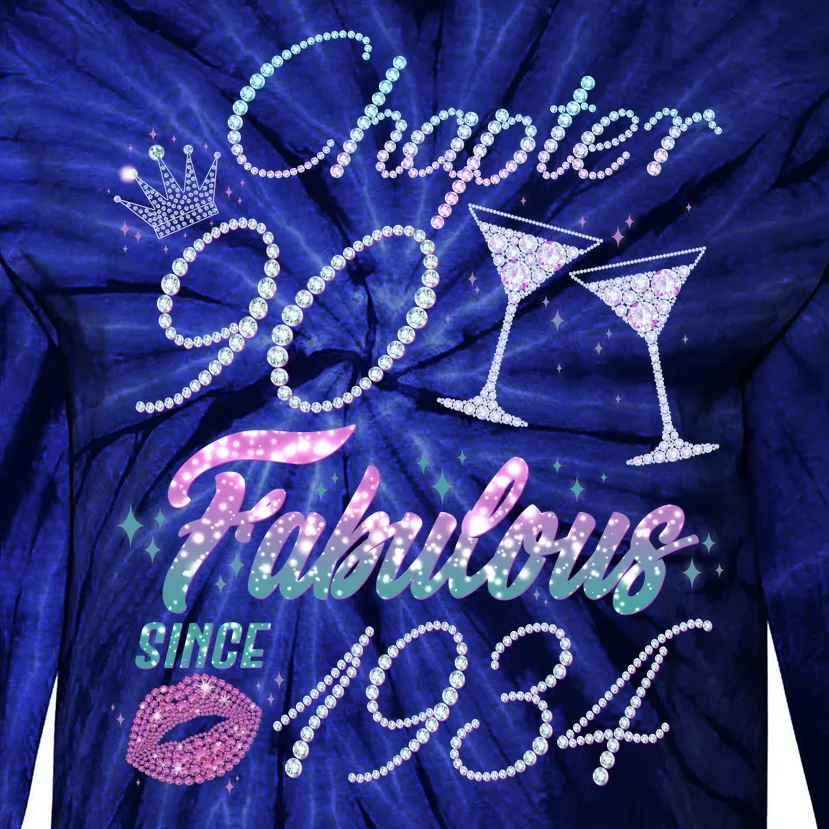 Cute Chapter 90th Birthday Fabulous Since 1934 Tie-Dye Long Sleeve Shirt