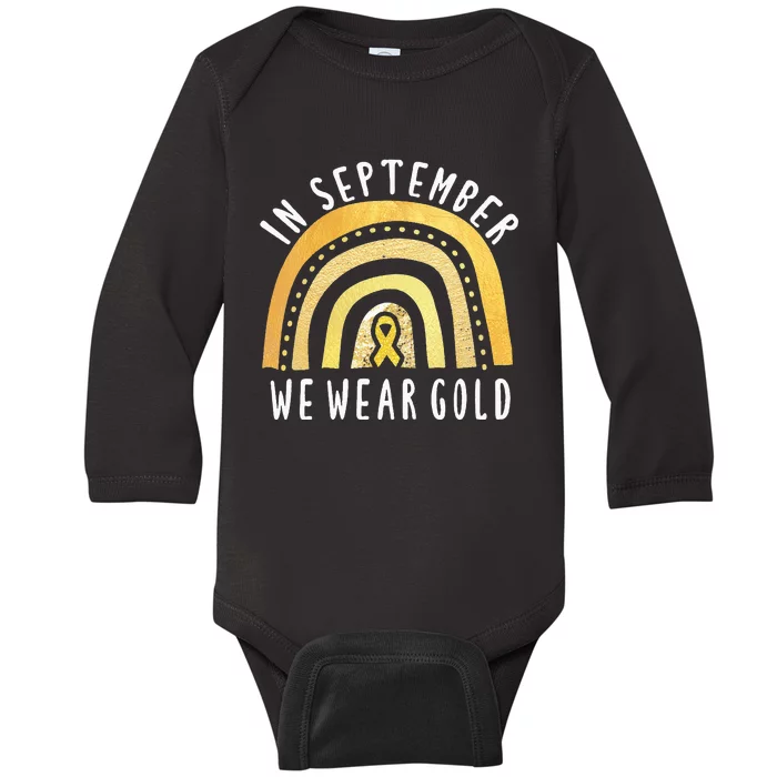 Childhood Cancer Awareness Rainbow In September We Wear Gold Baby Long Sleeve Bodysuit