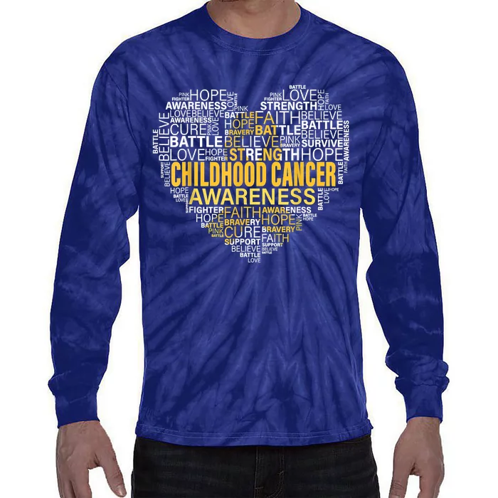 Childhood Cancer Awareness Hope Support Strong Warrior Tie-Dye Long Sleeve Shirt