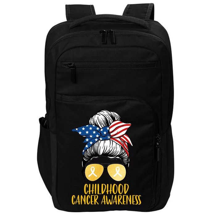 Childhood Cancer Awareness Gold Ribbon Messy Bun Impact Tech Backpack