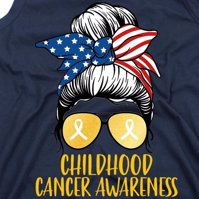 Childhood Cancer Awareness Gold Ribbon Messy Bun Tank Top