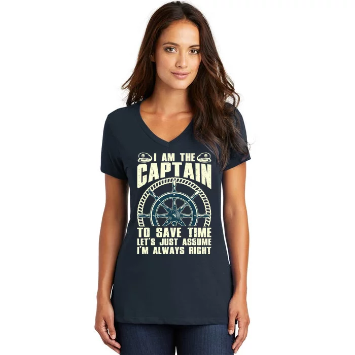 Cool Captain Art For Wo Boat First Mate Ship Boating Women's V-Neck T-Shirt