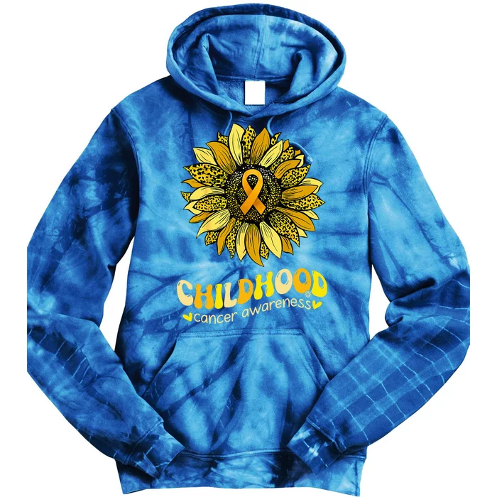 Childhood Cancer Awareness Leopard Yellow Sunflower Tie Dye Hoodie