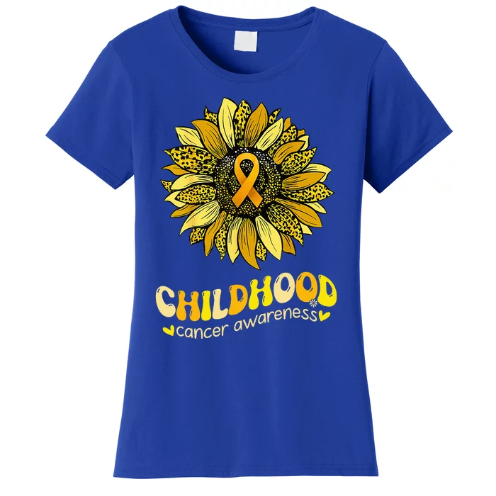 Childhood Cancer Awareness Leopard Yellow Sunflower Women's T-Shirt