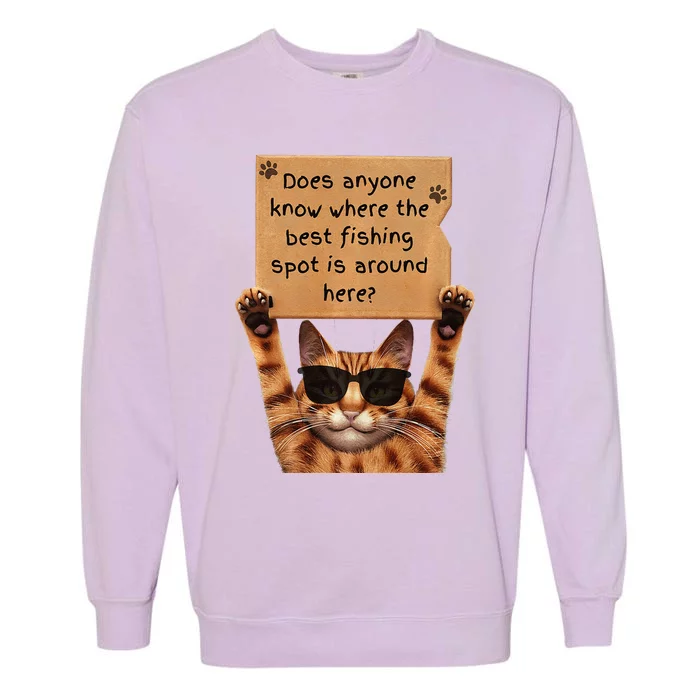 Cool Cat Asking For Fishing Spots Premium Garment-Dyed Sweatshirt