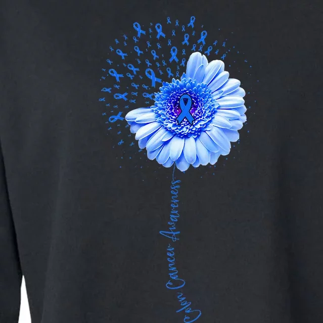 Colon Cancer Awareness Flower Survivor Fighter Cropped Pullover Crew