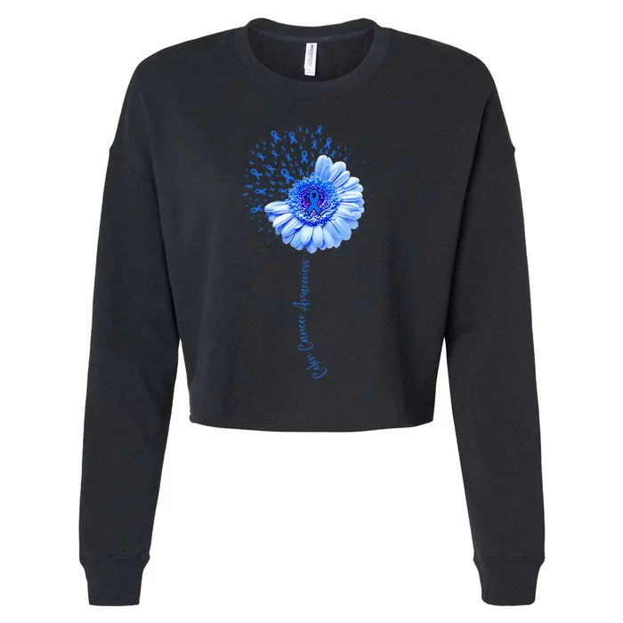 Colon Cancer Awareness Flower Survivor Fighter Cropped Pullover Crew