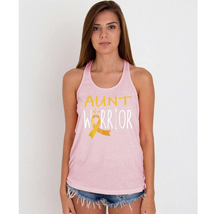 Childhood Cancer Awareness Aunt Of A Warrior Women's Knotted Racerback Tank