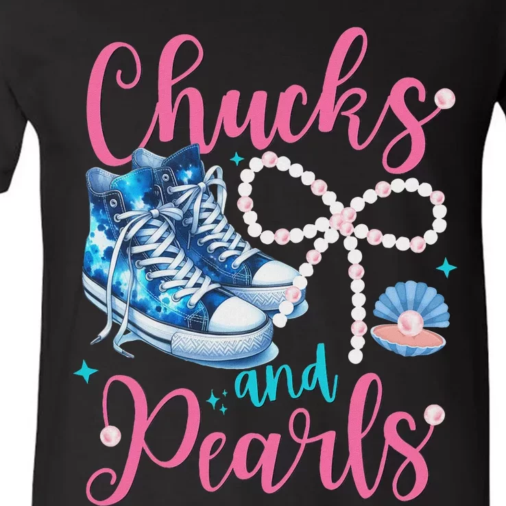 Cute Chucks And Pearls Black History Proud Women Mother Girl V-Neck T-Shirt