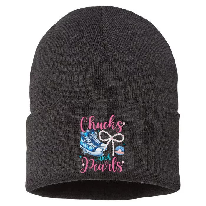 Cute Chucks And Pearls Black History Proud Women Mother Girl Sustainable Knit Beanie