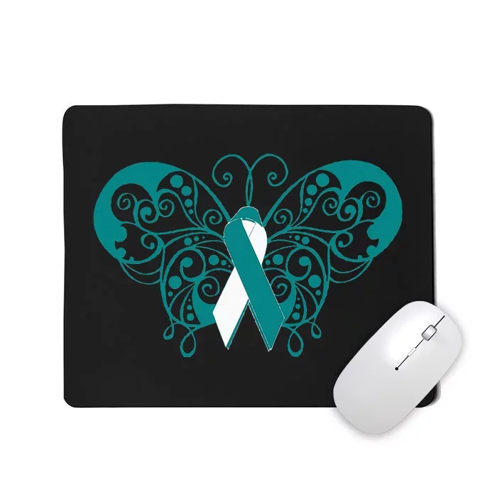 Cervical Cancer Awareness Support TealWhite Ribbon Mousepad