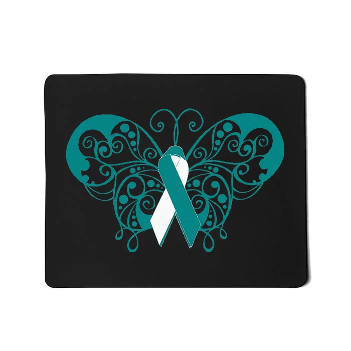 Cervical Cancer Awareness Support TealWhite Ribbon Mousepad