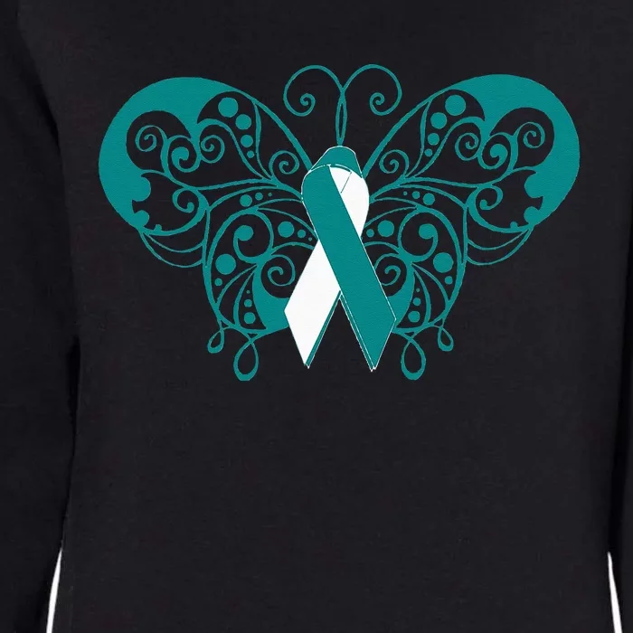 Cervical Cancer Awareness Support TealWhite Ribbon Womens California Wash Sweatshirt