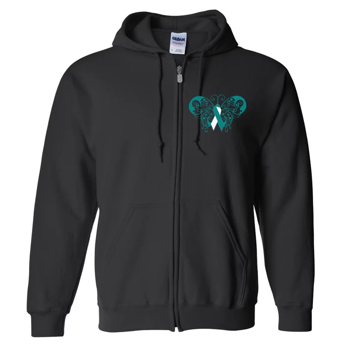 Cervical Cancer Awareness Support TealWhite Ribbon Full Zip Hoodie