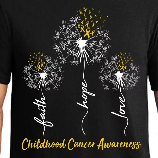 Childhood Cancer Awareness Faith Love Hope Dandelions Yellow Ribbons Pajama Set