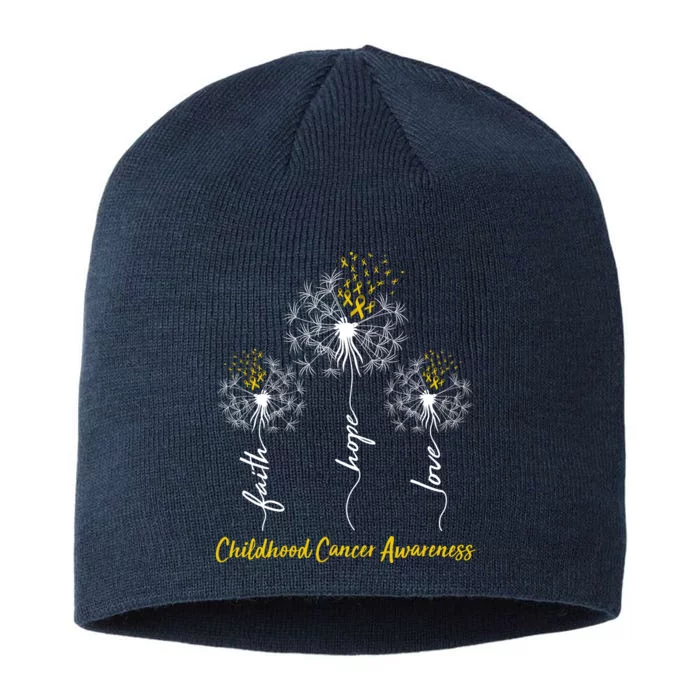 Childhood Cancer Awareness Faith Love Hope Dandelions Yellow Ribbons 8 1/2in Sustainable Knit Beanie