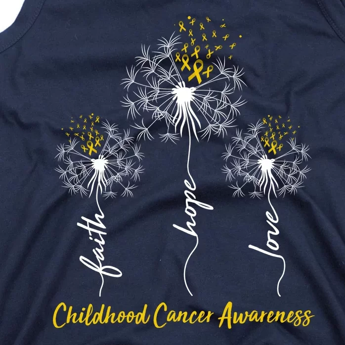 Childhood Cancer Awareness Faith Love Hope Dandelions Yellow Ribbons Tank Top