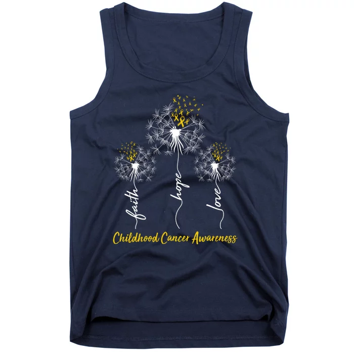 Childhood Cancer Awareness Faith Love Hope Dandelions Yellow Ribbons Tank Top