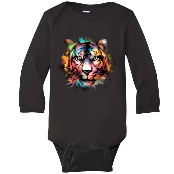 Cool Colorful Abstract Realistic Tiger Face Baby Long Sleeve Bodysuit