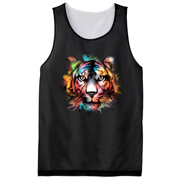 Cool Colorful Abstract Realistic Tiger Face Mesh Reversible Basketball Jersey Tank