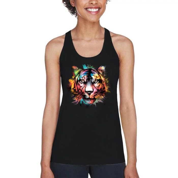 Cool Colorful Abstract Realistic Tiger Face Women's Racerback Tank