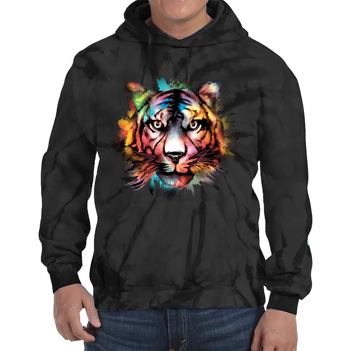 Cool Colorful Abstract Realistic Tiger Face Tie Dye Hoodie