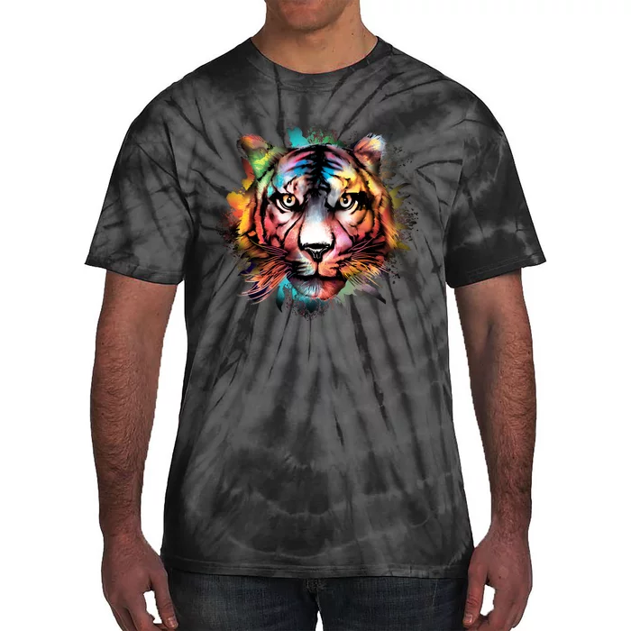 Cool Colorful Abstract Realistic Tiger Face Tie-Dye T-Shirt