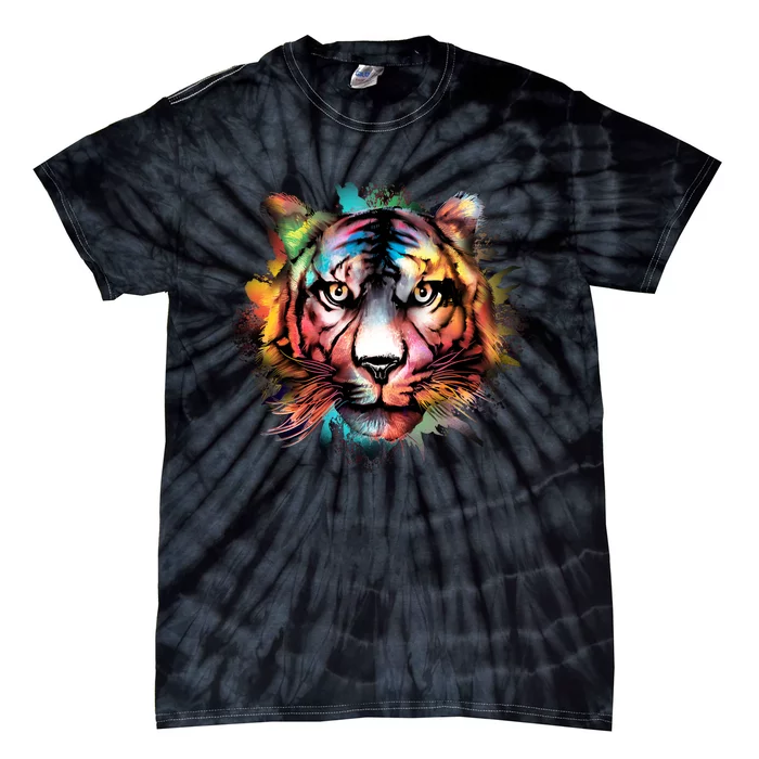 Cool Colorful Abstract Realistic Tiger Face Tie-Dye T-Shirt