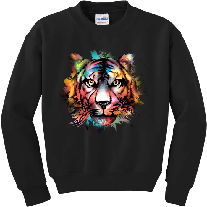 Cool Colorful Abstract Realistic Tiger Face Kids Sweatshirt