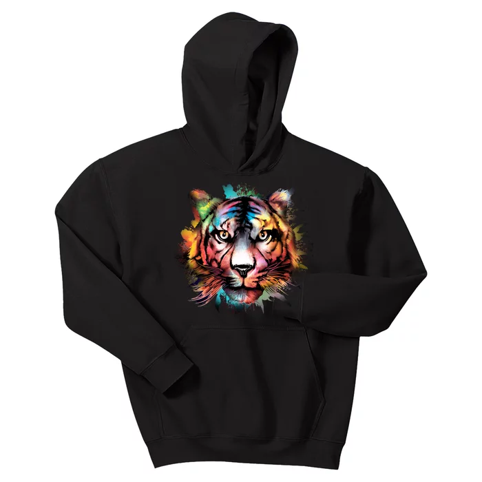 Cool Colorful Abstract Realistic Tiger Face Kids Hoodie