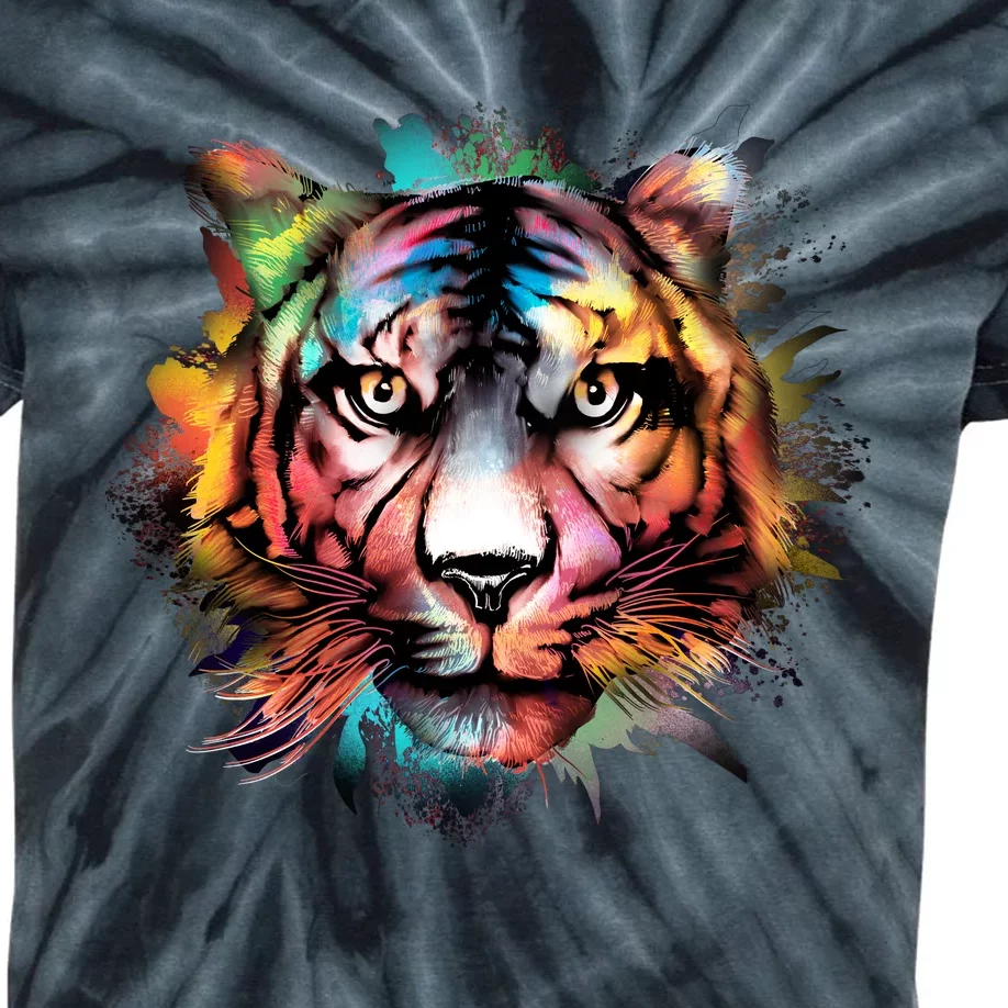 Cool Colorful Abstract Realistic Tiger Face Kids Tie-Dye T-Shirt