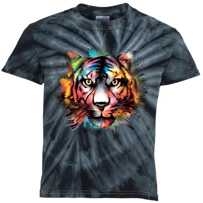 Cool Colorful Abstract Realistic Tiger Face Kids Tie-Dye T-Shirt