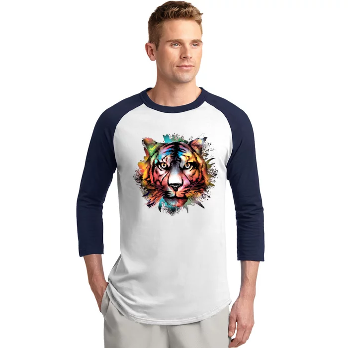 Cool Colorful Abstract Realistic Tiger Face Baseball Sleeve Shirt