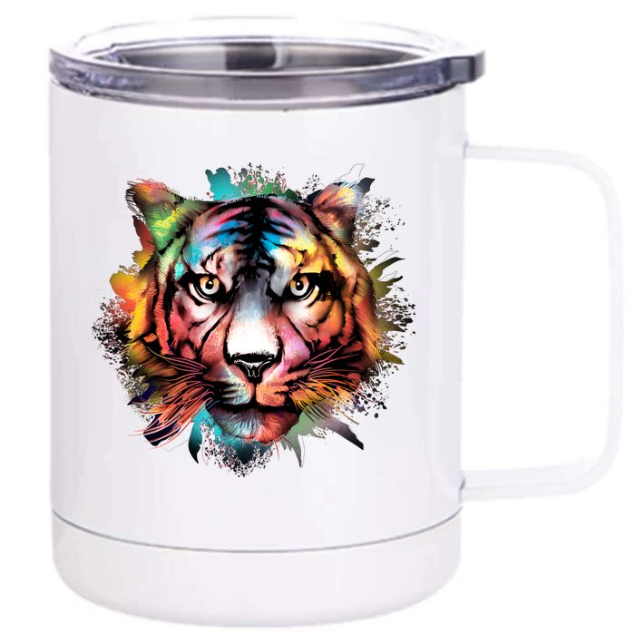 Cool Colorful Abstract Realistic Tiger Face Front & Back 12oz Stainless Steel Tumbler Cup