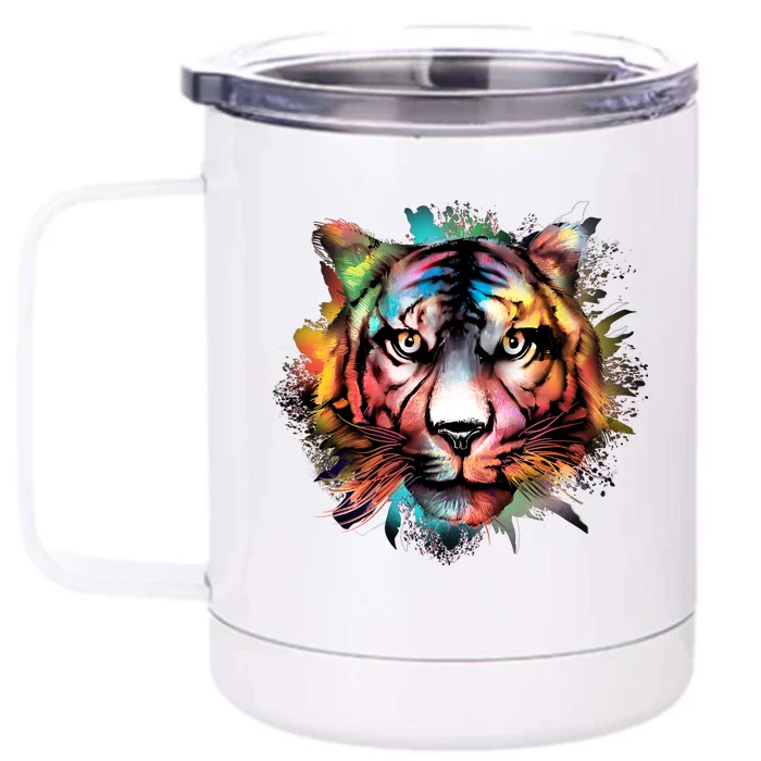 Cool Colorful Abstract Realistic Tiger Face Front & Back 12oz Stainless Steel Tumbler Cup