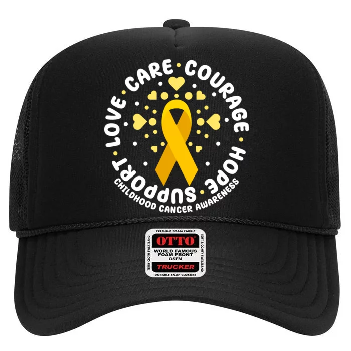 Childhood Cancer Awareness Support Family High Crown Mesh Trucker Hat