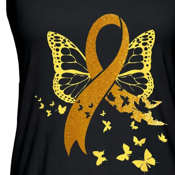 Childhood Cancer Awareness Gold Ribbon Butterfly Fighter Ladies Essential Flowy Tank