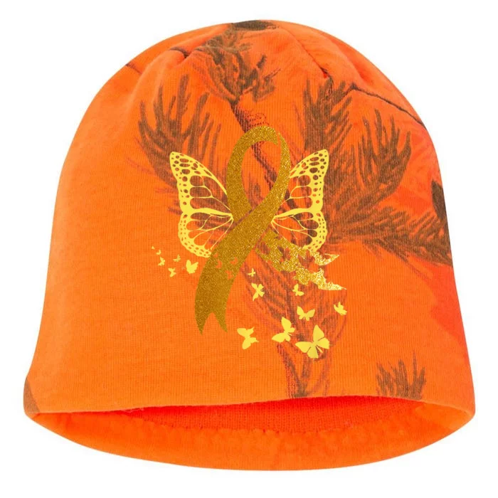 Childhood Cancer Awareness Gold Ribbon Butterfly Fighter Kati - Camo Knit Beanie