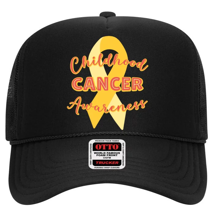 Childhood Cancer Awarebess Golden Gold Robbon High Crown Mesh Trucker Hat