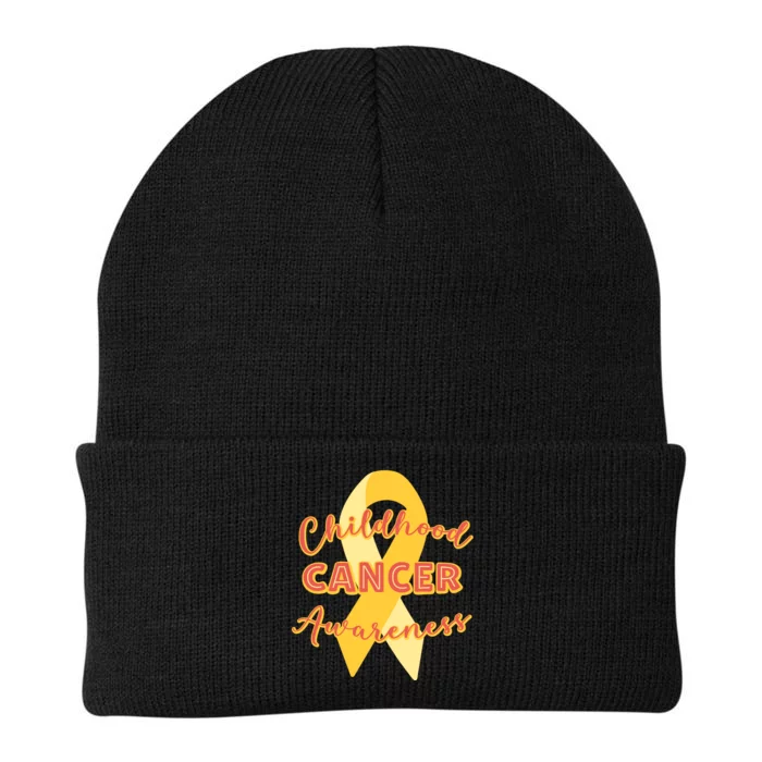 Childhood Cancer Awarebess Golden Gold Robbon Knit Cap Winter Beanie