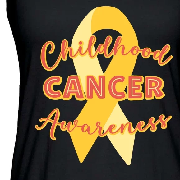 Childhood Cancer Awarebess Golden Gold Robbon Ladies Essential Flowy Tank